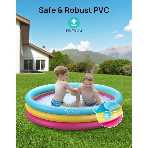NWT Inflatable Kiddie Pool, 58'' x 13'' Ground Swimming Pool for Kids - Picture 6 of 14
